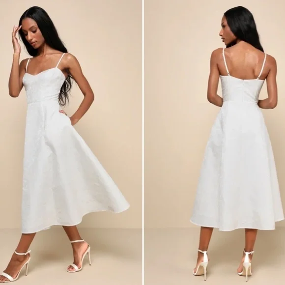 LULU's Chic Bridal Shower Reception Elegant Bustier Floral Wedding Midi Dress - Picture 3 of 5